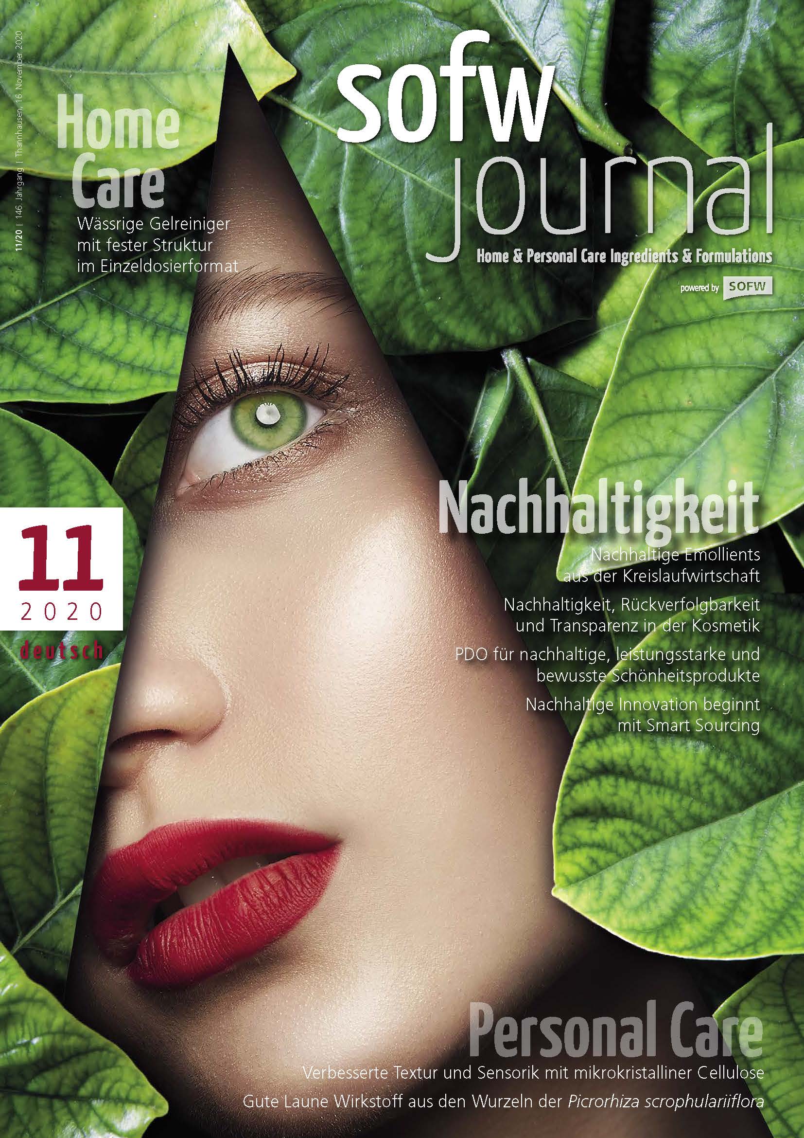 cosmetic scientific publications - cover sheet of sofw journal, one half of a womans face in between leaves
